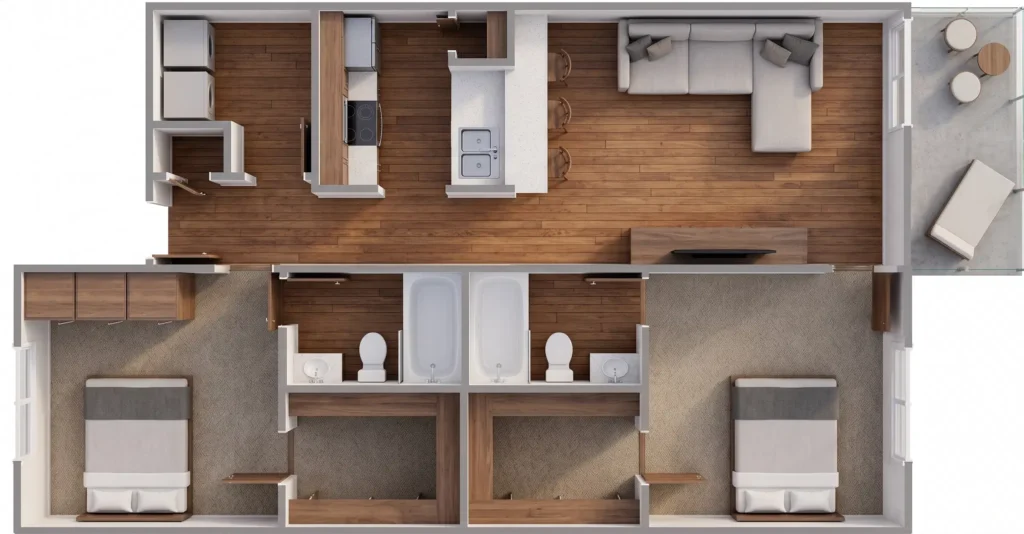The Hamilton C floor plan for student apartments in Statesboro, GA